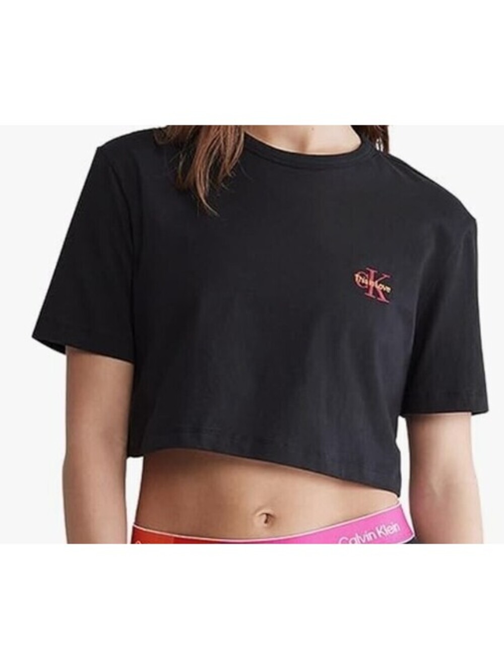 Calvin Klein This is Love Pride Cropped Sleepwear Top Black Sz. L NEW